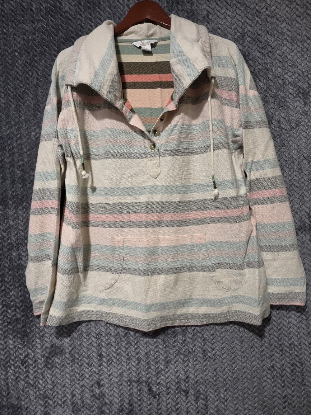 Natural Reflections 100%Cotton Ivory Grey Green XL Fitted Med Weight Shirt